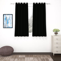 2 Pcs Black Blackout Faux Silk Room Darkening Window/Door/Semi Long Door/Long Door Curtains