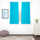 2 Pcs Blue Blackout Faux Silk Room Darkening Window/Door/Long Door Curtains