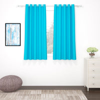 2 Pcs Blue Blackout Faux Silk Room Darkening Window/Door/Long Door Curtains