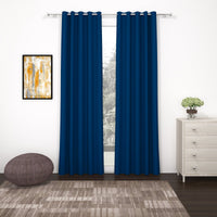 2 Pcs Blue Blackout Faux Silk Room Darkening Window/Door/Semi Long Door/Long Door Curtains