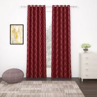 2 Pcs Blackout Foil Maroon & Golden Curvy line Dots Window/Door/Long Door Curtains