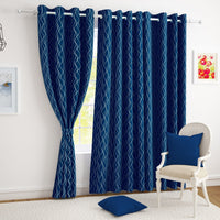 2 Pcs Blackout Foil Blue & Silver Curvy Line Dots Window/Door/Long Door Curtains