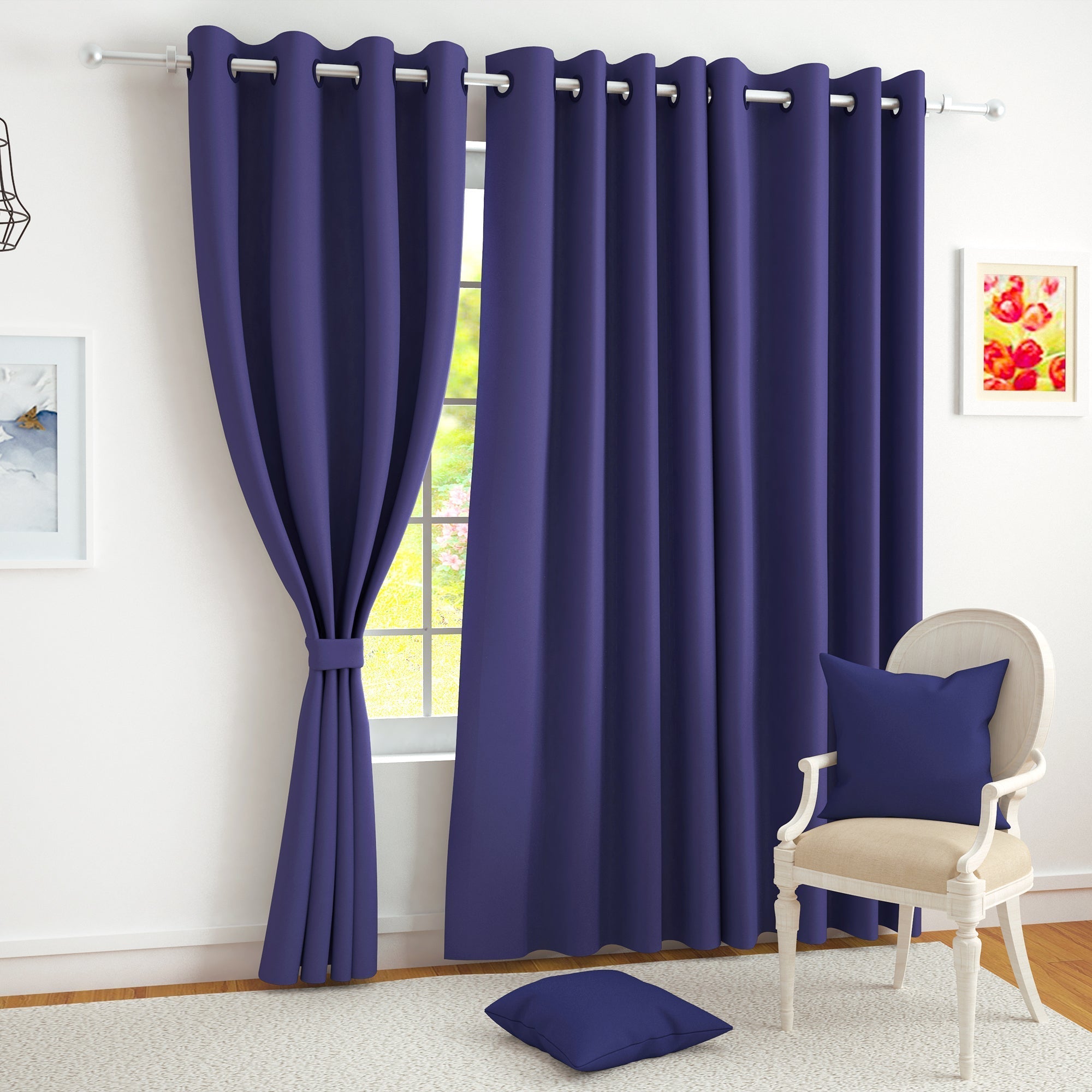 2 Pcs Violet Blackout Faux Silk Room Darkening Window/Door/Semi Long Door/Long Door Curtains
