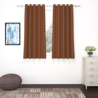 2 Pcs Brown Blackout Faux Silk Room Darkening Window/Door/Semi Long Door/Long Door Curtains