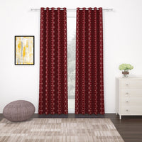 2 Pcs Blackout Foil Maroon & Golden Hexagon Window/Door/Long Door Curtains