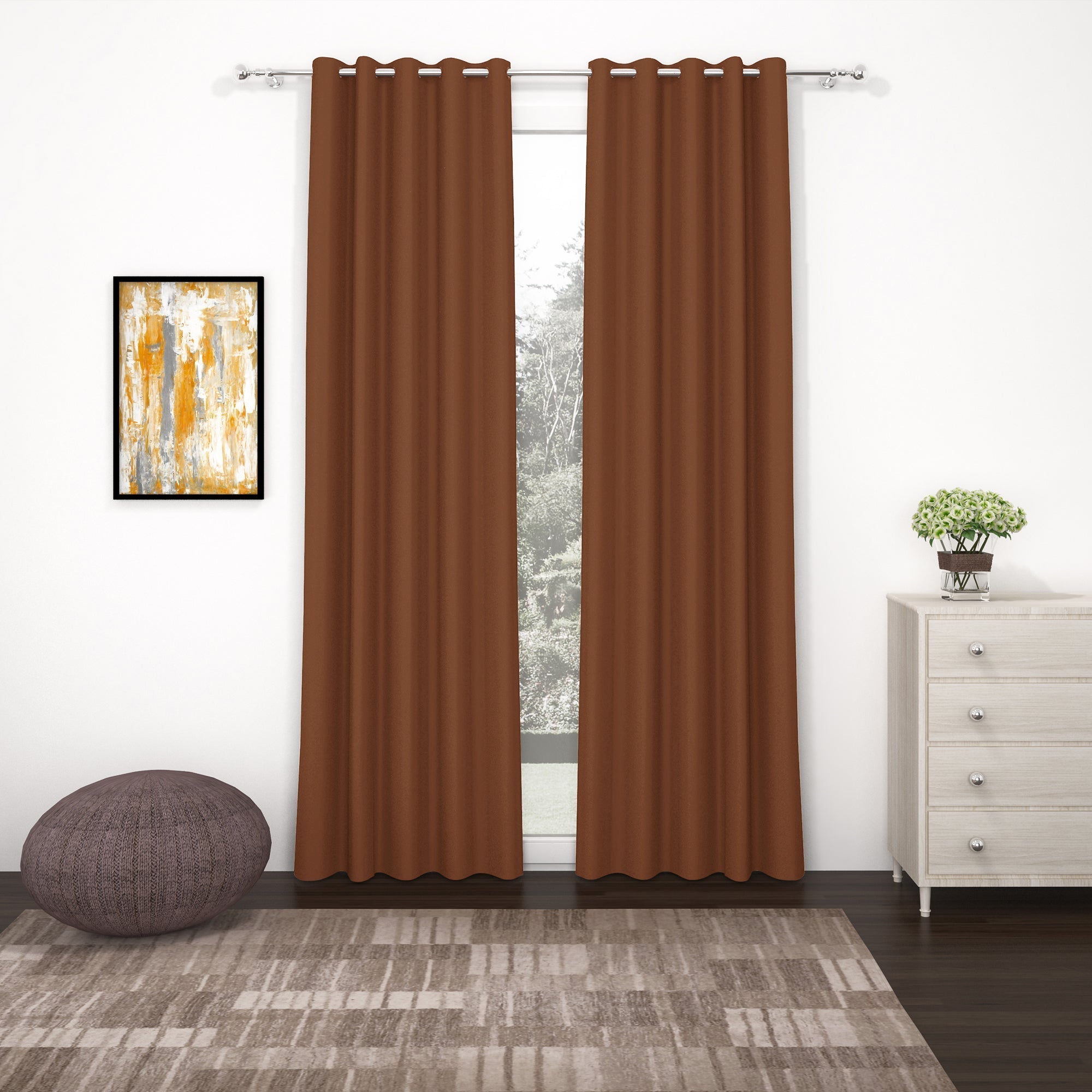 2 Pcs Brown Blackout Faux Silk Room Darkening Window/Door/Semi Long Door/Long Door Curtains
