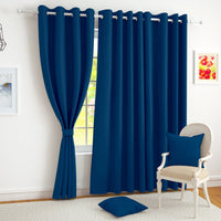 2 Pcs Blue Blackout Faux Silk Room Darkening Window/Door/Semi Long Door/Long Door Curtains