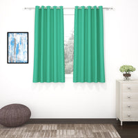 2 Pcs Green Blackout Faux Silk Room Darkening Window/Door/Semi Long Door/Long Door Curtains