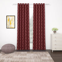 2 Pcs Blackout Foil Maroon & Golden Criss Cross Window/Door/Long Door Curtains
