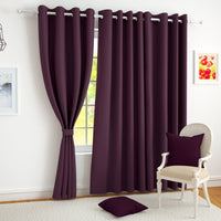 2 Pcs Purple Blackout Faux Silk Room Darkening Window/Door/Semi Long Door/Long Door Curtains