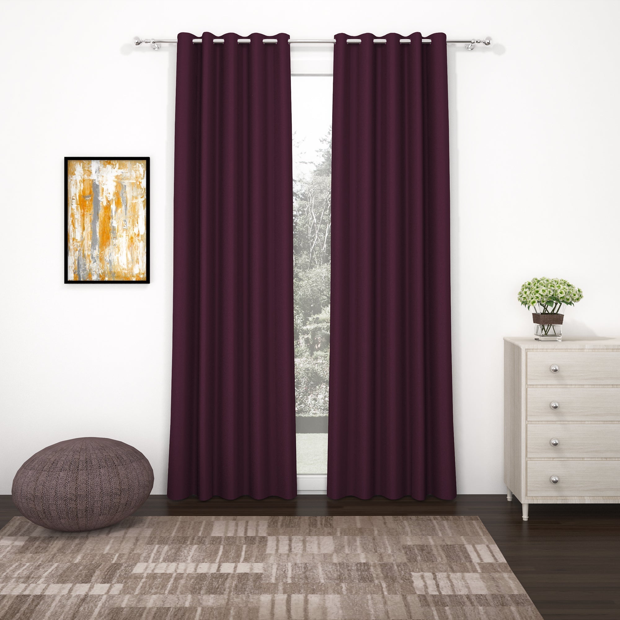 2 Pcs Purple Blackout Faux Silk Room Darkening Window/Door/Semi Long Door/Long Door Curtains