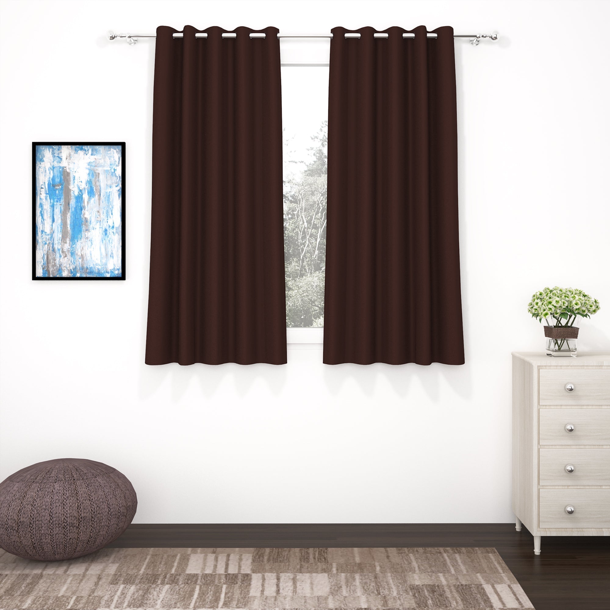 2 Pcs Brown Blackout Faux Silk Room Darkening Window/Door/Semi Long Door/Long Door Curtains