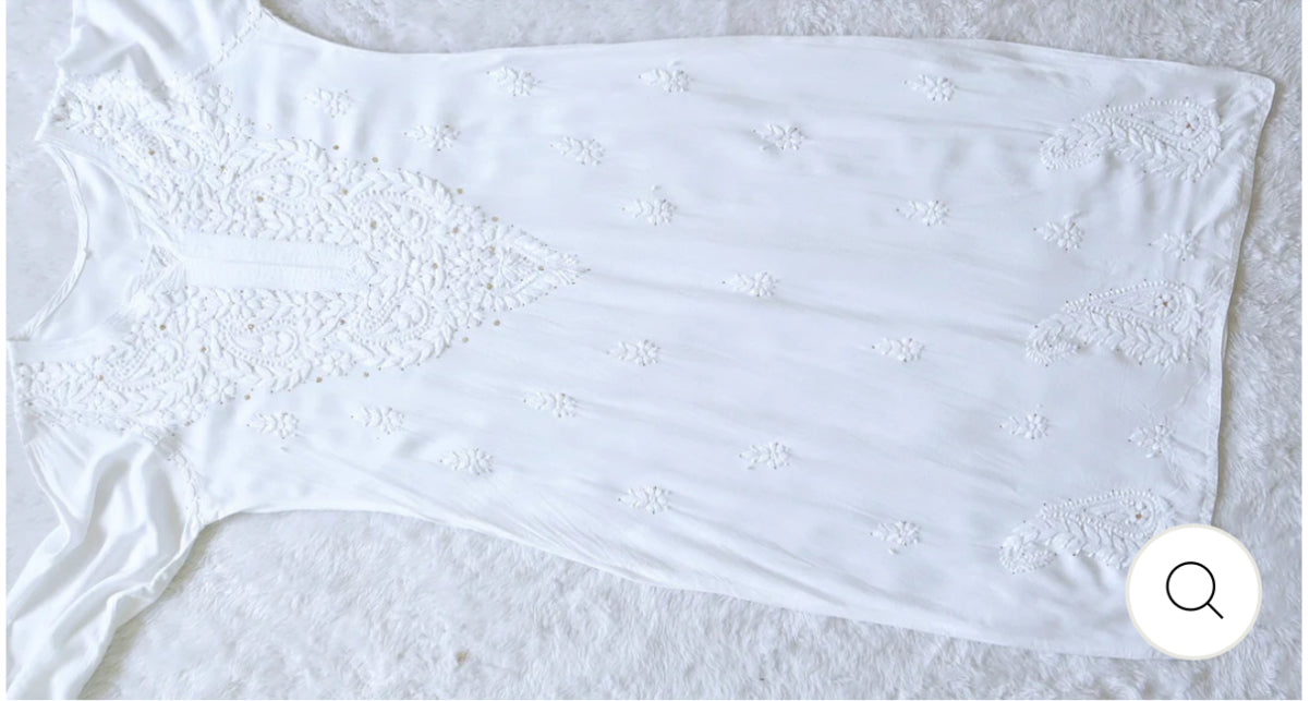 Zoya White Long rayon Muqaish Work kurta & Plazzo 2pc