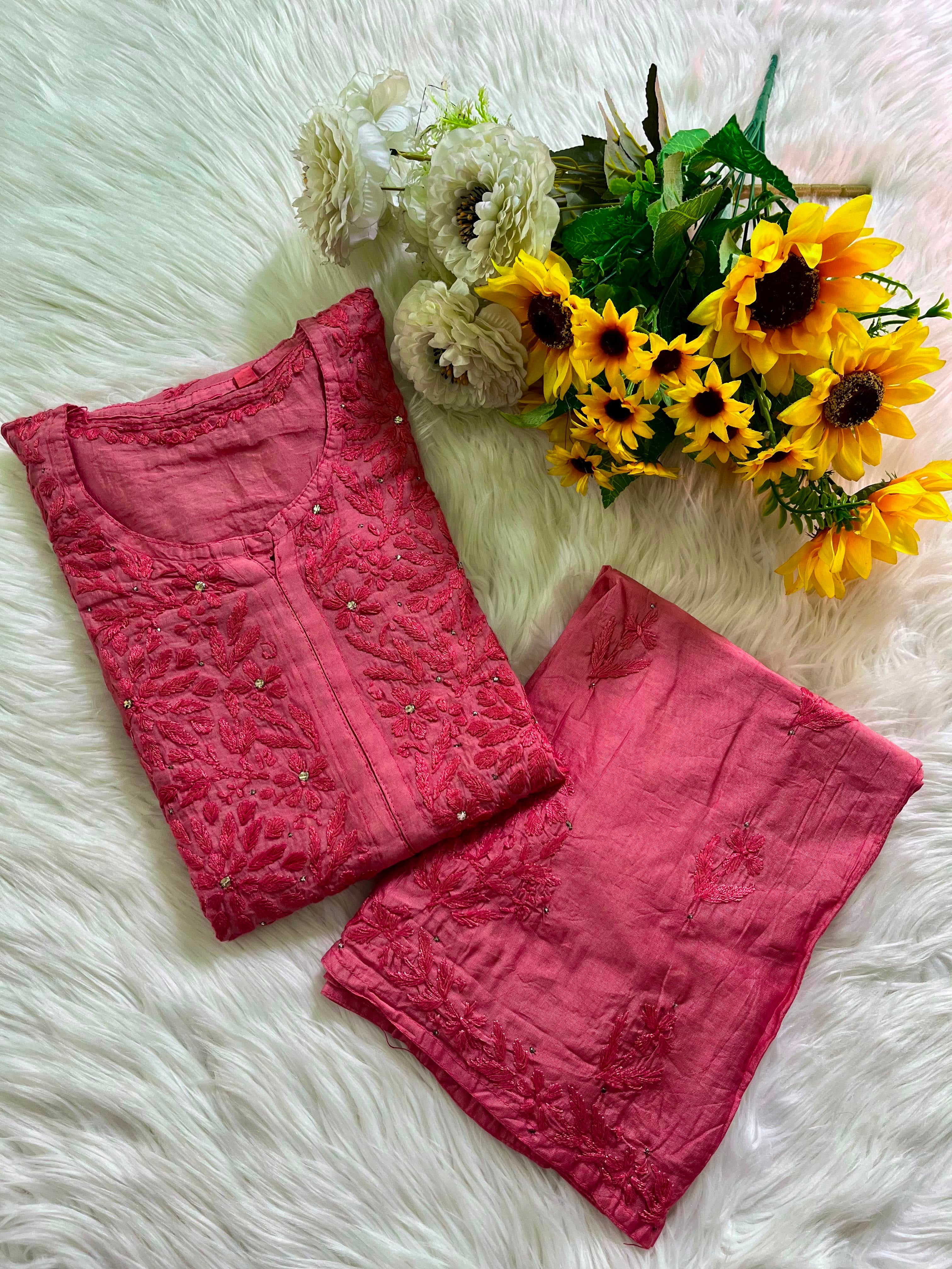 Chanderi 2pc Soft Muqaish work Set