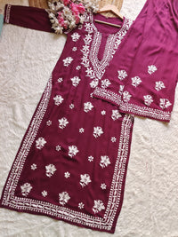 Modal cotton soft chikankari kurta with plazzo