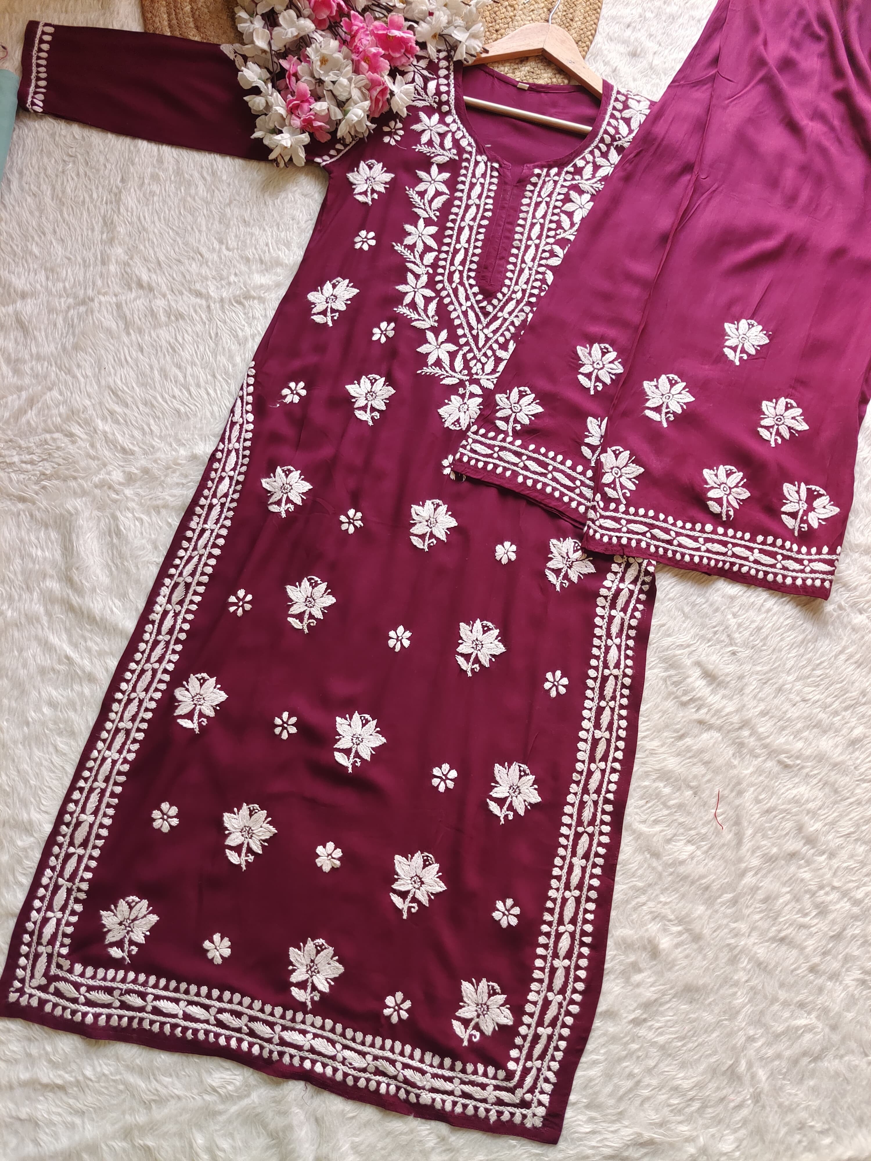 Modal cotton soft chikankari kurta with plazzo
