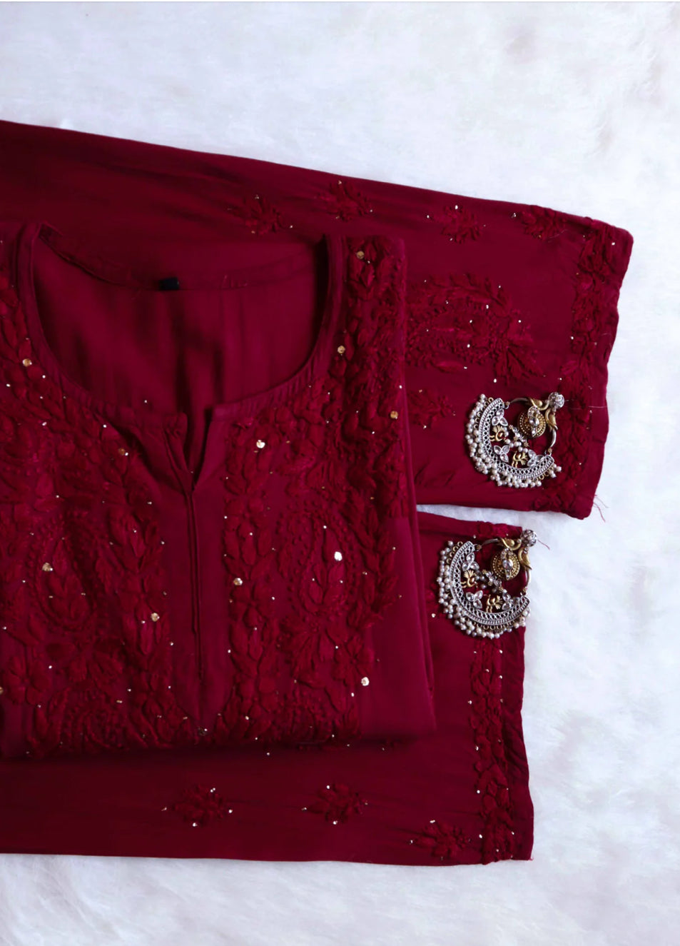 Zoya Muqaish Maroon Long Rayon Kurta with Plazzo