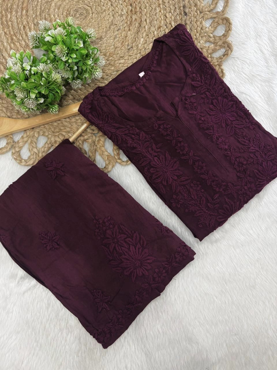 Threadwork designer kurta and pant soft rayon