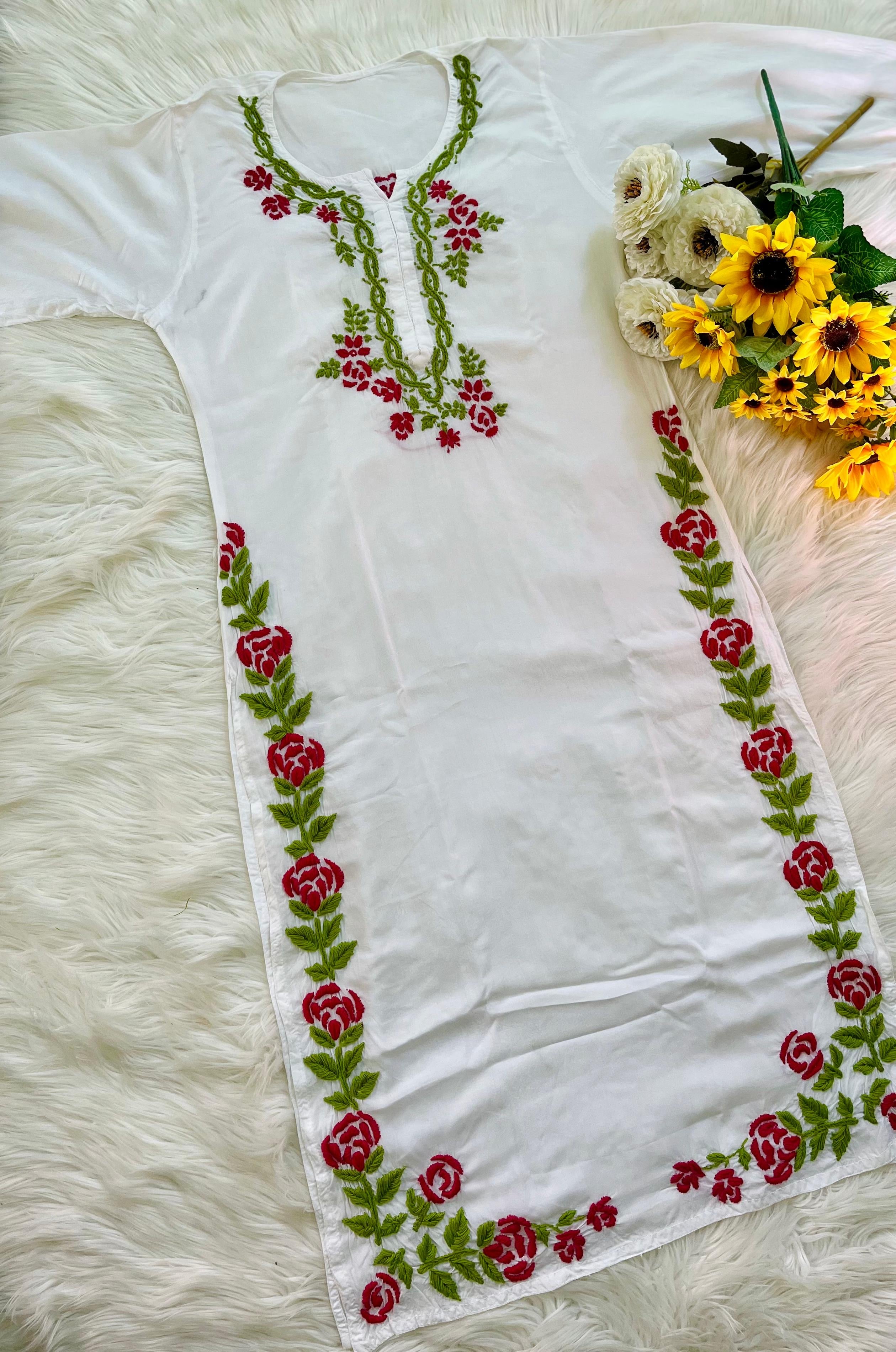 Chikankari flower embroidered kurta