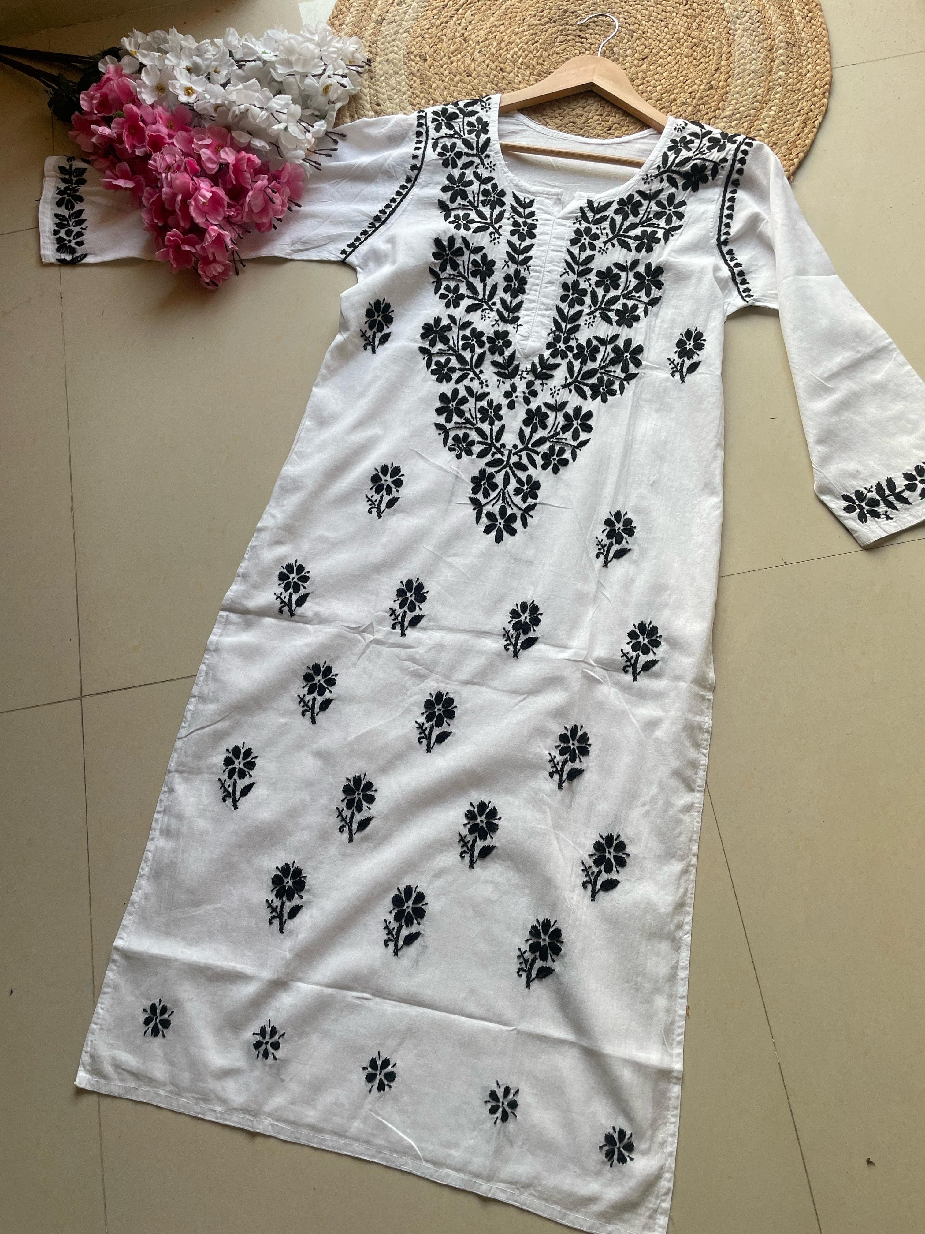 Color Thread White Chikankari Kurta