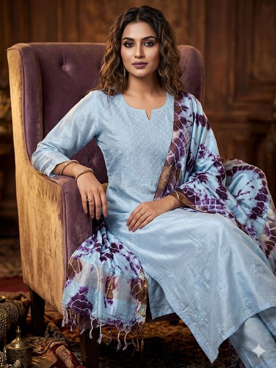 Modal Co-ord Set Rose Work & Printed