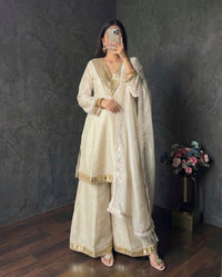 Designer Simmer Silk 3pc Suit Set - Chikankari official