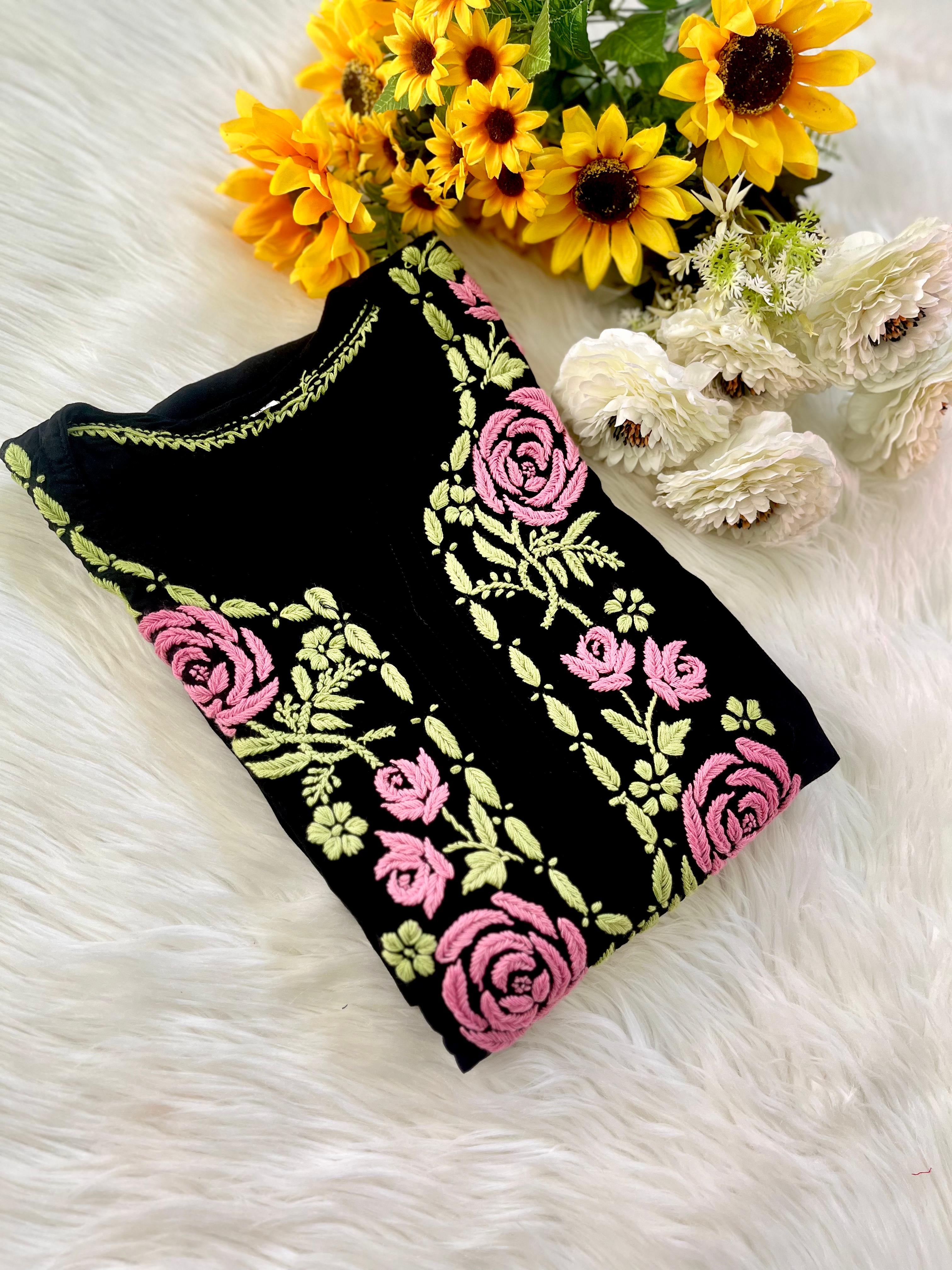 Rose and Leaves Flowers Chikankari