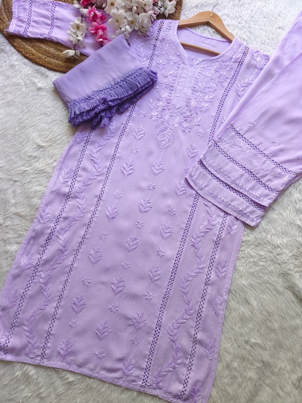 Soft Rayon designer 3pc Chikankari set