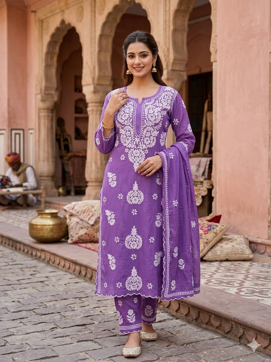 Malin cutwork White thread embroidered 2pc Set