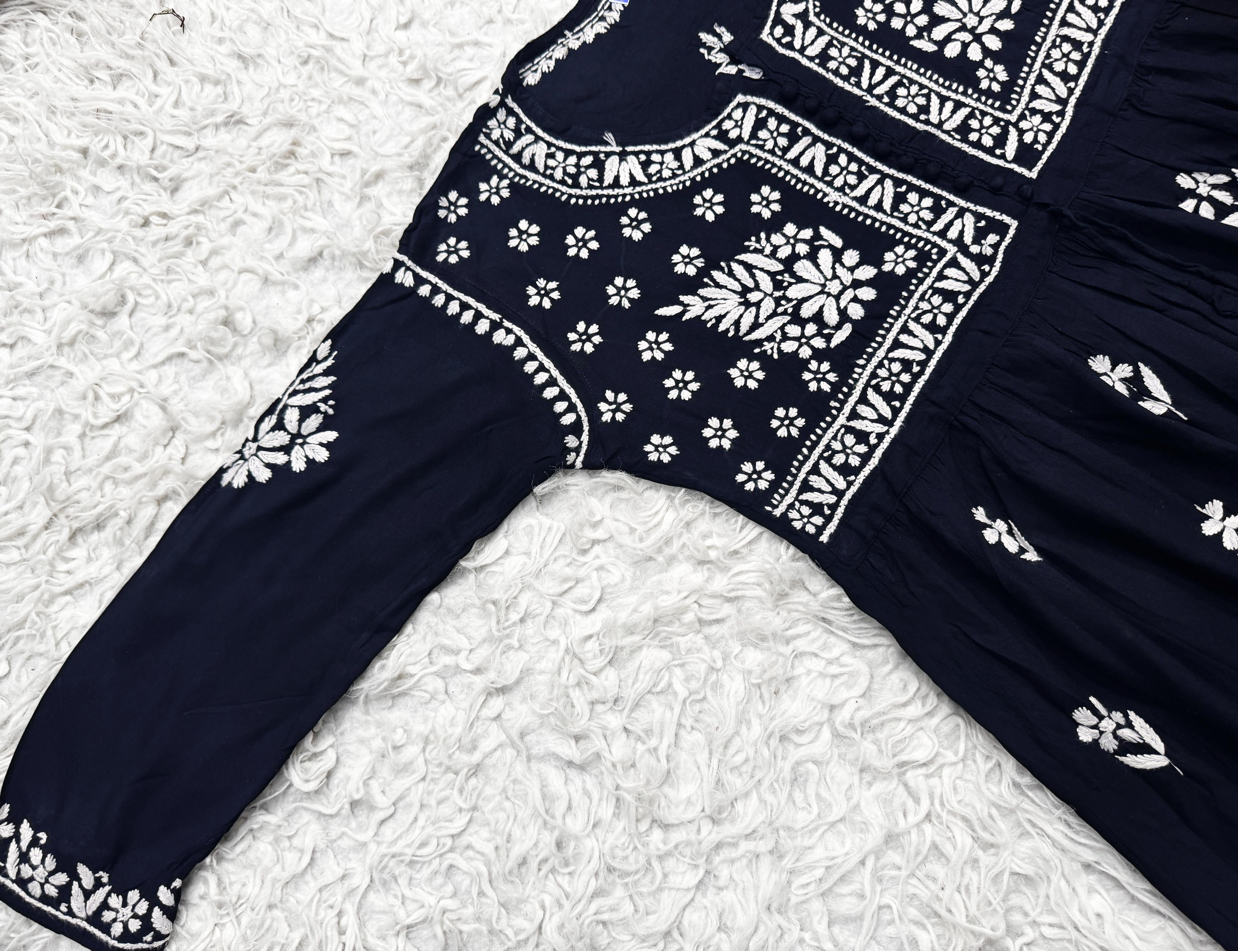 Yolk Black Gown with white chikankari work