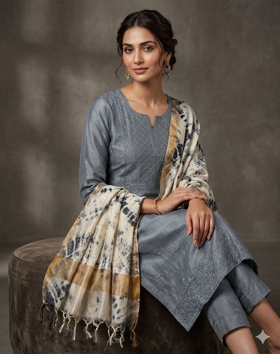 Modal Co-ord Set Rose Work & Printed