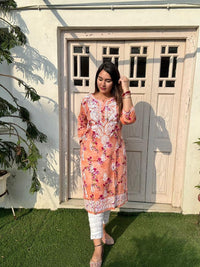Mul Print Embroidered Soft comfy kurta