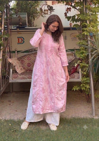 Chanderi 3d Gala Panel chikankari kurti