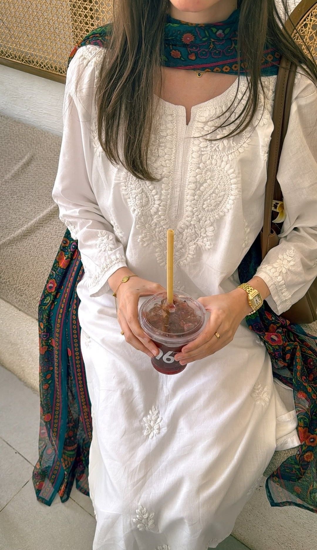 Pure White handwork 3pc Chikankari Set kurti Plazzo dupatta