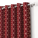 2 Pcs Blackout Foil Maroon & Golden Hexagon Window/Door/Long Door Curtains