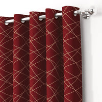 2 Pcs Blackout Foil Maroon & Golden Criss Cross Window/Door/Long Door Curtains