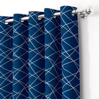 2 Pcs Blackout Foil Blue & Silver Criss Cross Window/Door/Long Door Curtains