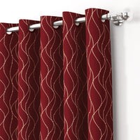 2 Pcs Blackout Foil Maroon & Golden Curvy line Dots Window/Door/Long Door Curtains