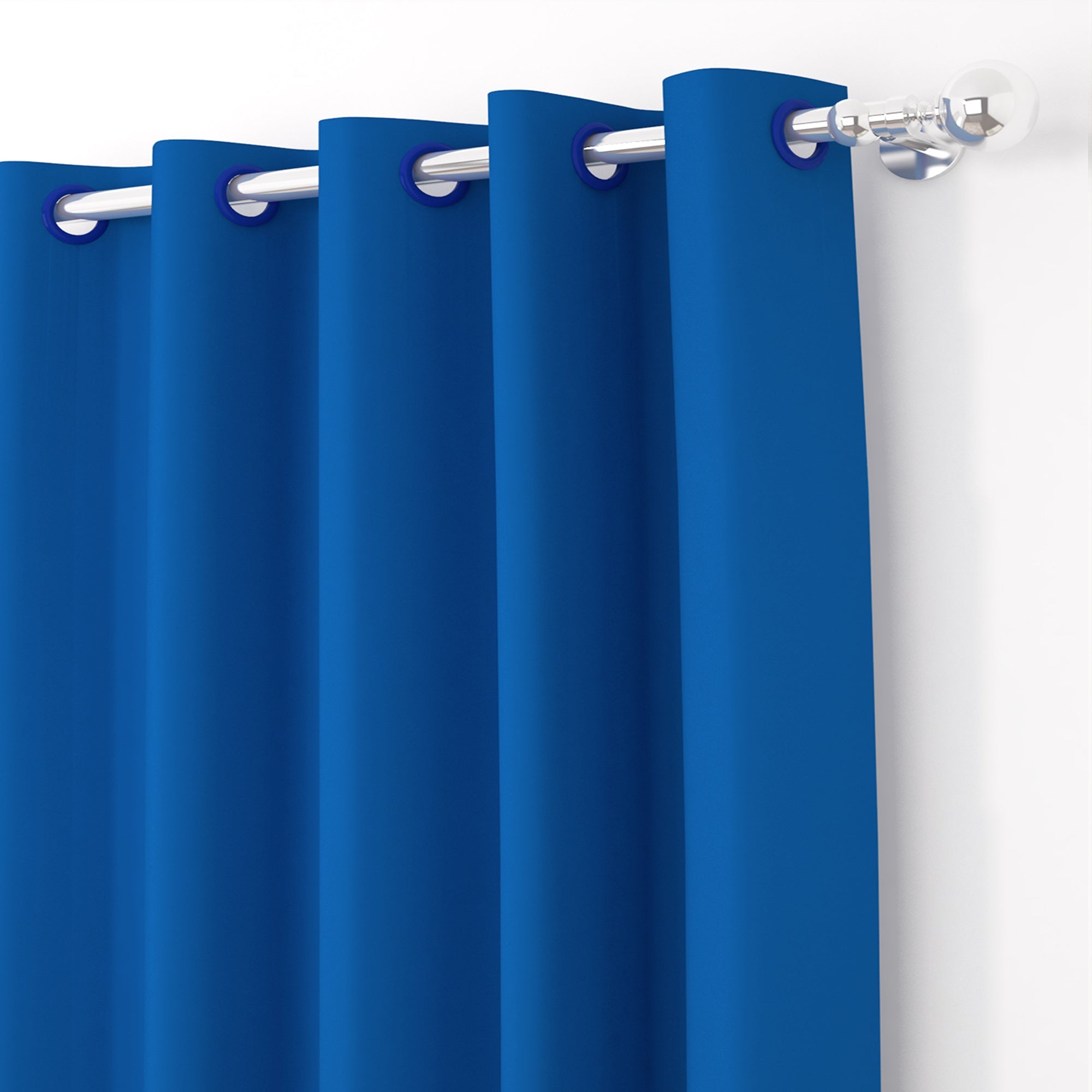 2 Pcs Blue Blackout Faux Silk Room Darkening Window/Door/Long Door Curtains