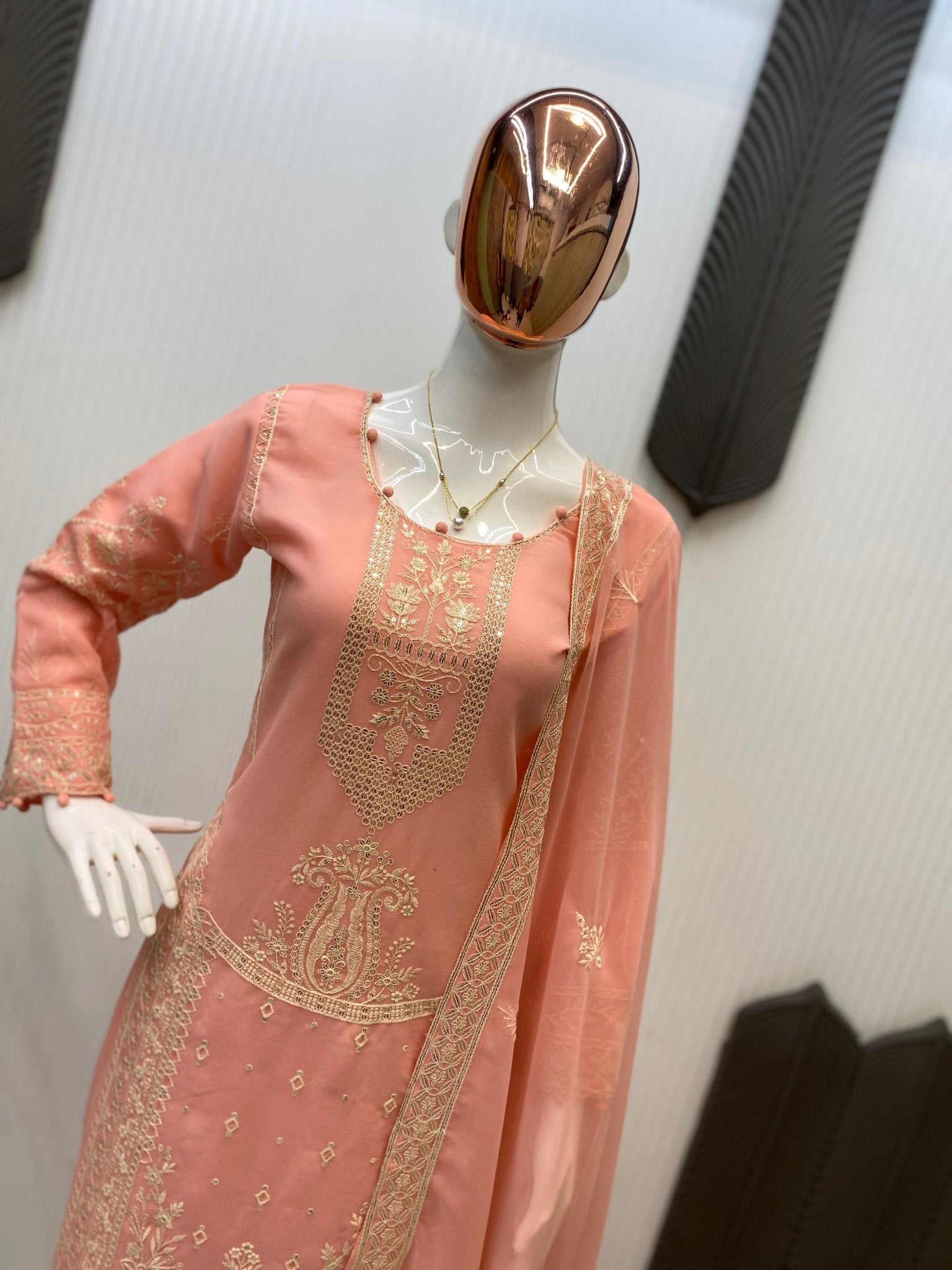 3 Pcs Plazo pair with sequence work - Chikankari official