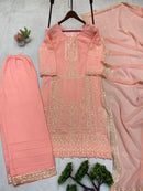 3 Pcs Plazo pair with sequence work - Chikankari official