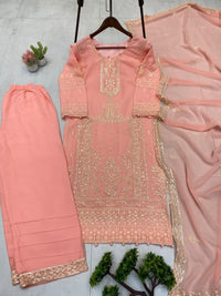 3 Pcs Plazo pair with sequence work - Chikankari official
