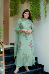 3 PIECE STYLISH A - line KURTI, BOTTOM WITH BEAUTIFUL DUPATTA - Chikankari official
