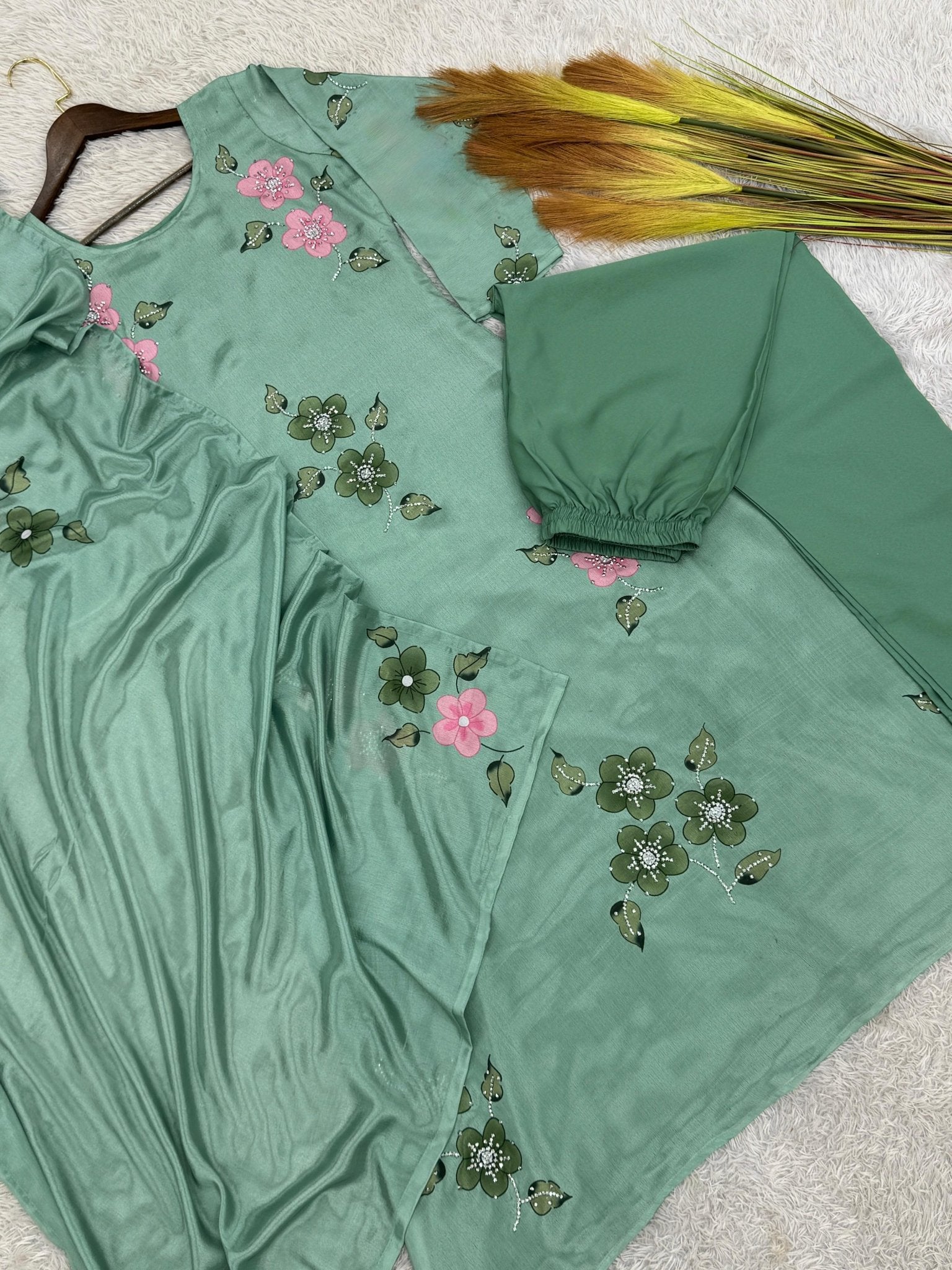 3 PIECE STYLISH A - line KURTI, BOTTOM WITH BEAUTIFUL DUPATTA - Chikankari official