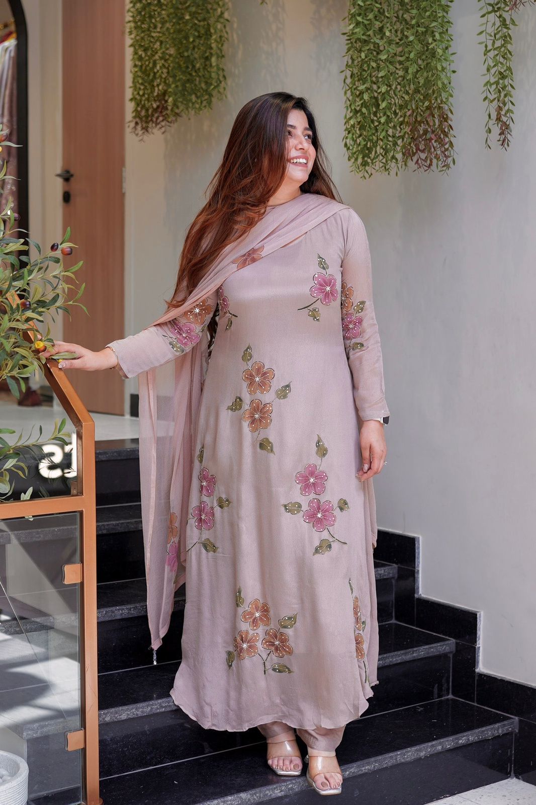 3 PIECE STYLISH A - line KURTI, BOTTOM WITH BEAUTIFUL DUPATTA - Chikankari official