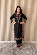 Black Multi thread Rose Kurta & Plazzo