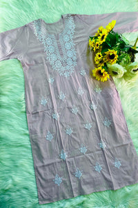Soft Pastels 3pc Cotton White embroidered kurta