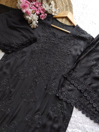 Modal Cotton Satin Embroidered 3pc Set