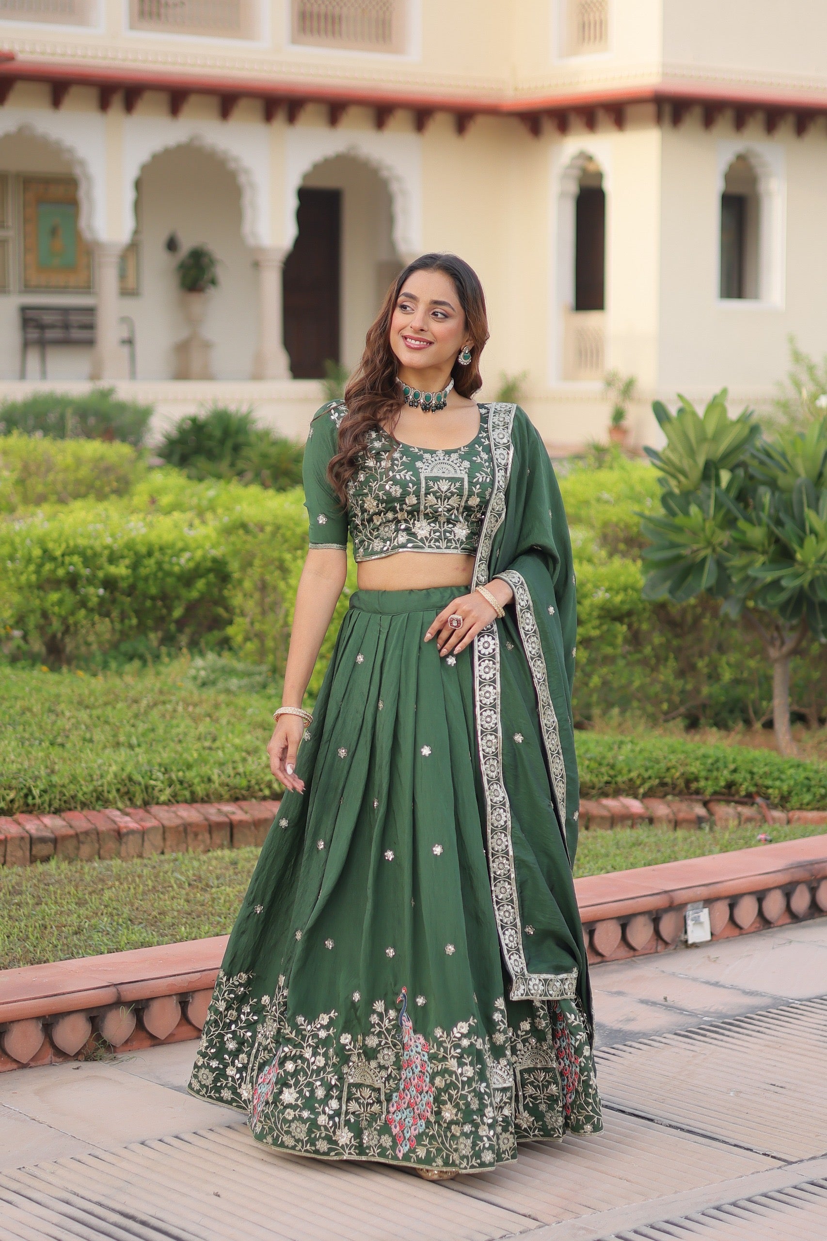 Lehenga Choli Green full stiched Set