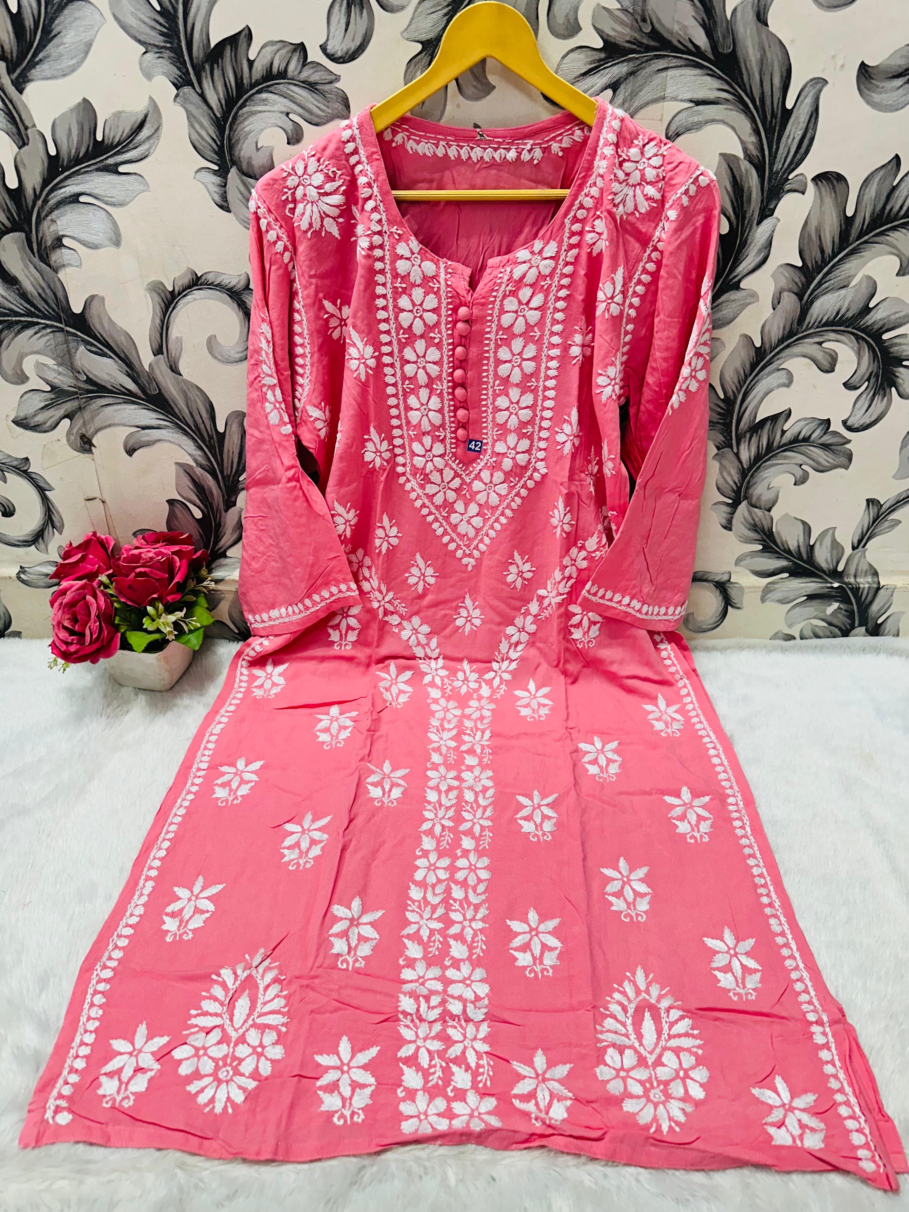 Designer Lanel with flower rayon Kurta